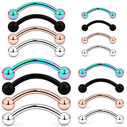 Hoeudjo Eyebrow Piercing Jewelry 16G Surgical Steel Curved Barbell with Ball Kit Tragus Ring Piercings Jewelry 16-24Pcs 6mm 8mm 10mm 12mm - color: 16Pcs-16G-Mix Color