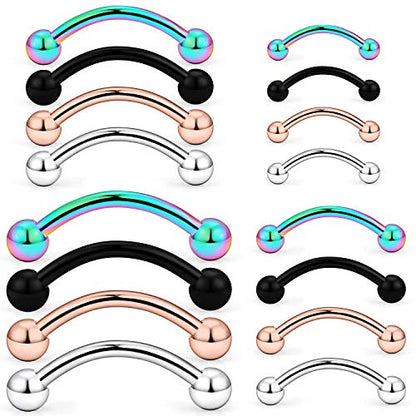 Hoeudjo Eyebrow Piercing Jewelry 16G Surgical Steel Curved Barbell with Ball Kit Tragus Ring Piercings Jewelry 16-24Pcs 6mm 8mm 10mm 12mm - color: 16Pcs-16G-Mix Color