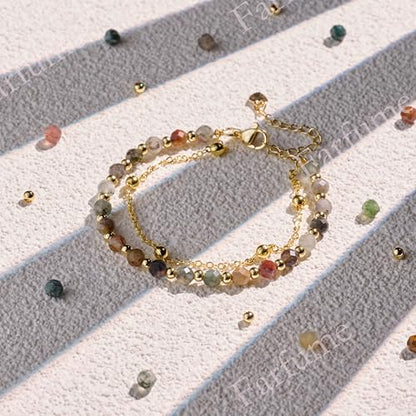 Farfume Crystal Beaded Bracelets for Women 4mm Natural Stone Jewelry Gifts | Natural Beads Gemstone,Handmade,Helper Tool,Yoga Protection,Hypoallergenic,Durability Wear - color: India Agate-Proteceion