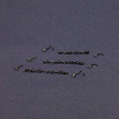 Nose Ring Chain Across Nose Black Stainless Steel Nostril Nose Piercing Chain with Cubic Zirconia Nose Screw Bone L-Shaped Ring for Women Body Piercing Nostril Jewelry with Bridge Chain - color: Black-Heart Nose Chain Studs