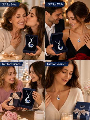 Birthstone Necklace for Women White Gold Moon and Star Pendant Moon Jewelry Anniversary Birthday Gifts for Mom Wife Her - color: 09. September - Sapphire
