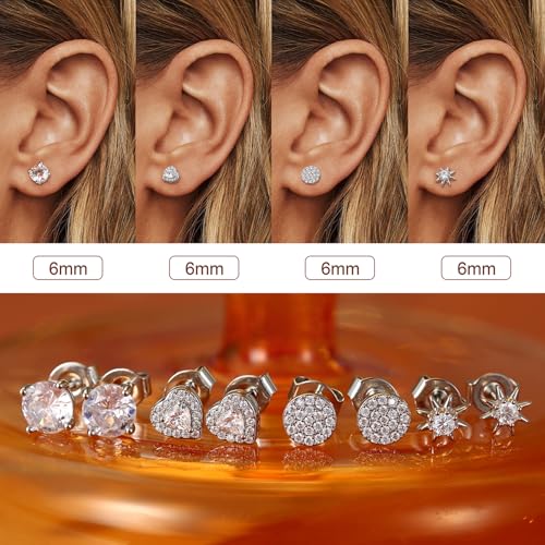 SAILIMUE Hypoallergenic Sterling Silver Stud Earrings for Women Men | Brilliant Heart Knot Round Cubic Zirconia Earring Studs for Sensitive Ears Gold Silver Tone - color: silver-A