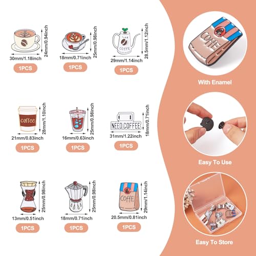 9Pcs Coffee Theme Enamel Pins Coffee Mug Pot Drink Cup Brooch Badges Cute Drink Lapel Badges for Backpacks Bags Hats Clothing Decorative Supplies