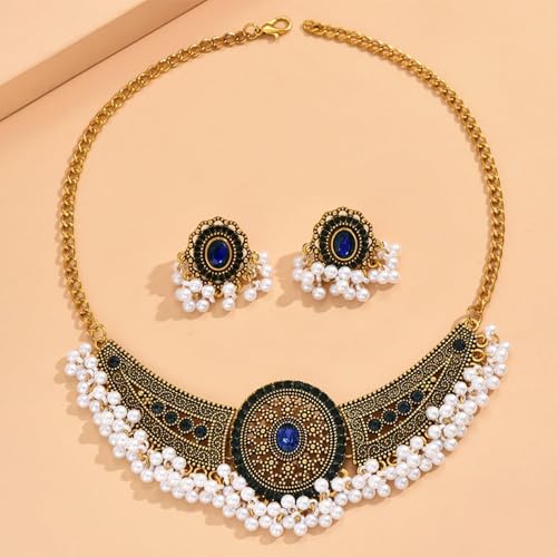 Frodete Indian Jewelry Sets for Women Traditional Bohemian Wedding Jewelry Set Indian Dresses for Women Oxidized Ethnic Party Prom Wear - color: C3