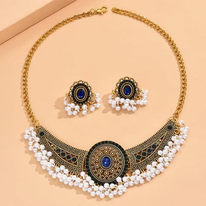 Frodete Indian Jewelry Sets for Women Traditional Bohemian Wedding Jewelry Set Indian Dresses for Women Oxidized Ethnic Party Prom Wear - color: C3