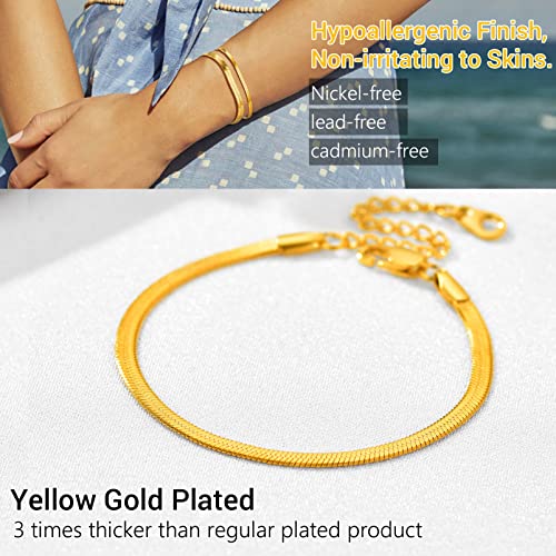 PROSTEEL 316L Stainless Steel Herringbone Flat Chain Bracelets/Anklets, Beautiful Summer Jewelry, Black/Yellow Gold/Rose Gold Plated, 6.3inch/8.5inch Adjustable, Come Box - color: Gold