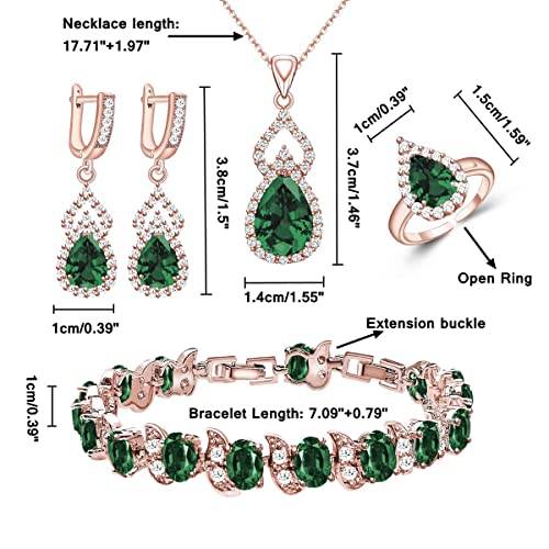 LMXXVJ Women Jewelry Set Platinum Plated Necklace Open Ring Earrings Bracelet Set,Birthday/Anniversary Mother’s Day Jewelry Gifts for Mom/Wife/Sister/Best Friend - color: Rose Gold-Green