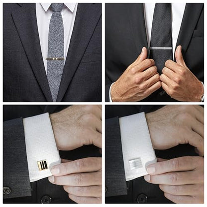 wynameleri Cufflink and Tie Clip Set for Men, 12 PCS Necktie Bars and Cuff Links Formal Business Dress Shirts Buttons Case Packed - color: B0408039