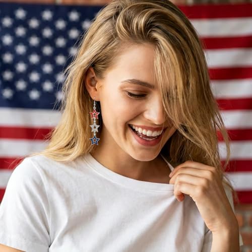 4th of July Earrings,Patriotic Dangle Stud for Women, Fourth of July Jewelry for Veterans Day - color: B
