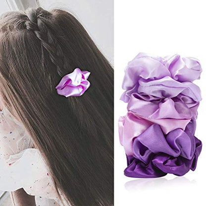 Cubaco 12 Pieces Satin Hair Scrunchies Elastic Hair Bobbles Scrunchy Hair Ties Ponytail Holder Hair Ties, Purple Lovers - color: Purple