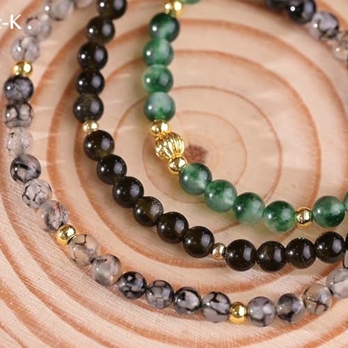 Natural Stone&925 Sterling Silver/18K Gold Anklet,│4MM│9-12 in│, Hand Woven, Adjustable Size - color: Black Dragon Pattern Agate Anklet，4MM