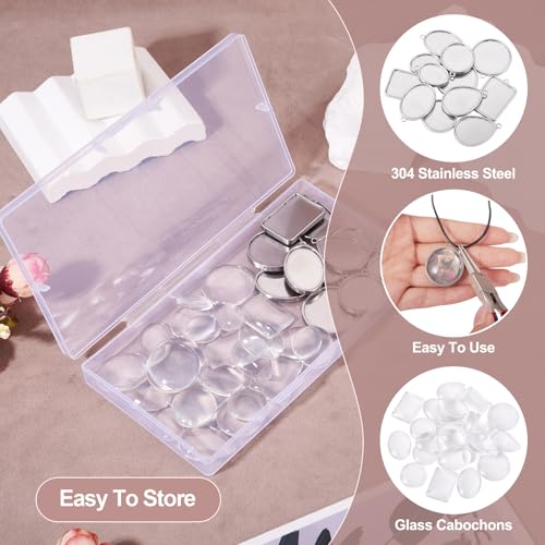 Craftdady Stainless Steel Pendant Cabochon Settings Heart Square Teardrop Flat Round Oval Rectangle Blank Bezel Trays Base Pendant with Glass Cabochons for DIY Earrings Necklace Jewelry - color: Stainless Steel Color 6 Style