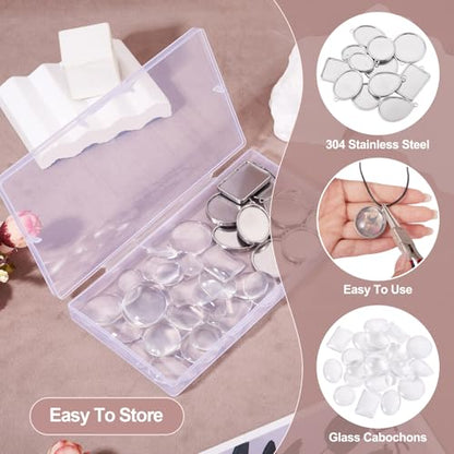 Craftdady Stainless Steel Pendant Cabochon Settings Heart Square Teardrop Flat Round Oval Rectangle Blank Bezel Trays Base Pendant with Glass Cabochons for DIY Earrings Necklace Jewelry - color: Stainless Steel Color 6 Style