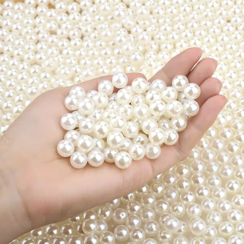 DUQGUHO 10mm Pearl Beads for Crafting White Beads Bulk for Jewelry Making Fake Pearls with Holes Ivory Faux Fake Pearls Beads for Bracelets Plastic Beads 500PCS - color: White, size: 10mm