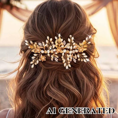 Evild Rhinestone Wedding Hair Comb Leaf Bead Bride Headpieces Hair Clip Crystal Bridal Headdress Flower Wedding Hair Accessories for Brides and Bridesmaids (Gold) - color: Gold