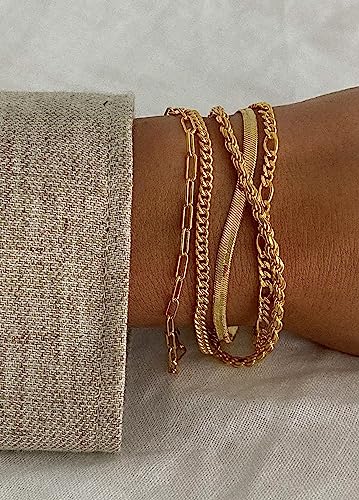 NECOCY Gold Bracelets Sets for Women Waterproof | Non Tarnish Gold Plated Cuban Paperclip Link Chain Stackable，Trendy Jewelry Accessories Gifts for Women - style: 6Pcs BRACELET SET-03
