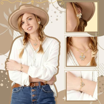 3 Pcs Heart Bow Snow Jewelry Set | Heart Necklace with Bracelet Earring, Snow Jewelry Set for Women, Bow Charms Toggle Gifts - color: Gold, style: Bow