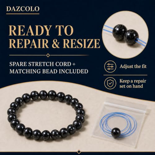 8mm Natural Crystal Stretch Bracelet | Handmade Round Stone Bead Bracelet, Runs Large, Meditation Yoga Gift for Women & Men - color: Black Tourmaline