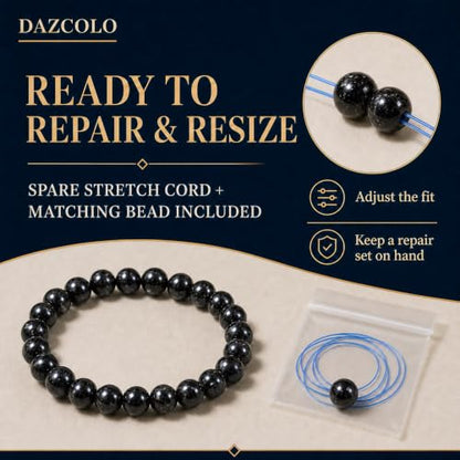 8mm Natural Crystal Stretch Bracelet | Handmade Round Stone Bead Bracelet, Runs Large, Meditation Yoga Gift for Women & Men - color: Black Tourmaline
