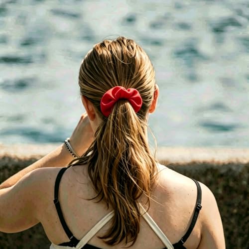 Silk Hair Ties Ponytail Holder Hairs Bow Ropes Elastics Hairtie Accessories Wide 0.8inch on Hair No Damage No Crease for Women Curly Thick Wavy Hair(30Pcs Bright Red) - color: Bright Red
