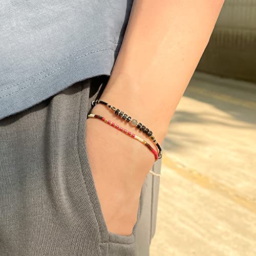 KELITCH Crystal Agate Friendship Bracelet Handmade Seed Beads Adjustable Bracelets for Women - color: Black