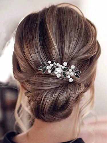 Catery Rhinestone Bride Wedding Hair Comb Black Crystal Side Comb Bridal Hair Piece Leaf Headpiece Bridesmaid Hair Accessories for Women and Girls - color: Black