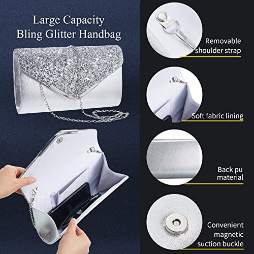 Henoyso 5 Pcs Purse Rhinestone Jewelry Set Prom Jewelry Rhinestone Clutch Purse Necklace Earrings Bracelets for Women Bride - color: Silver
