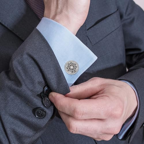 Cuff Links Mens, Cufflinks for Men, Men's Cuff Links for Wedding, Business, Father's Day, Gift for Men, 18K Gold Plated with Luxury Wooden Gift Box - style: Silver