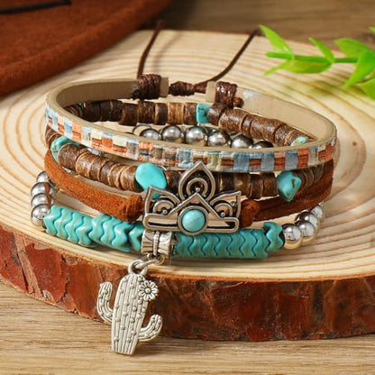 LOTSOF Western Turquoise Beaded Bracelet, Chic Stack Beaded Western Style for Country Concerts, Cowgirl Outfits & Boho Jewelry - color: Cactus 4-piece set