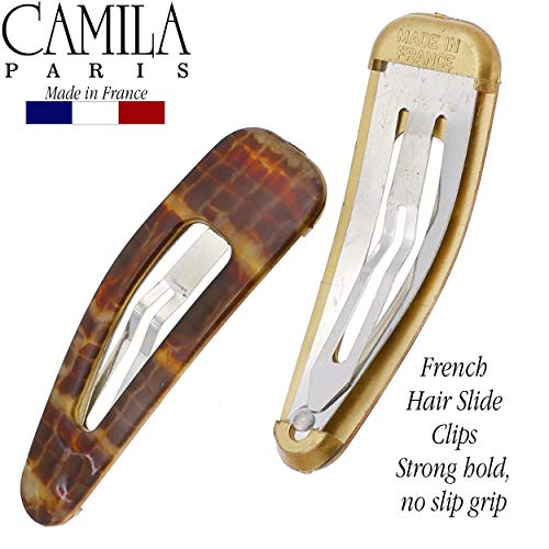 Camila Paris CP3093 French Hair Barrettes Clips, Snap Hair Slides Clic Clac for Women, Styling Girls Side Slide-in Metal Snap Pin Hair Accessories for Women. Strong Hold, No Slip Grip, Made in France - color: Brown 2"