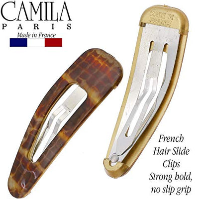 Camila Paris CP3093 French Hair Barrettes Clips, Snap Hair Slides Clic Clac for Women, Styling Girls Side Slide-in Metal Snap Pin Hair Accessories for Women. Strong Hold, No Slip Grip, Made in France - color: Brown 2"