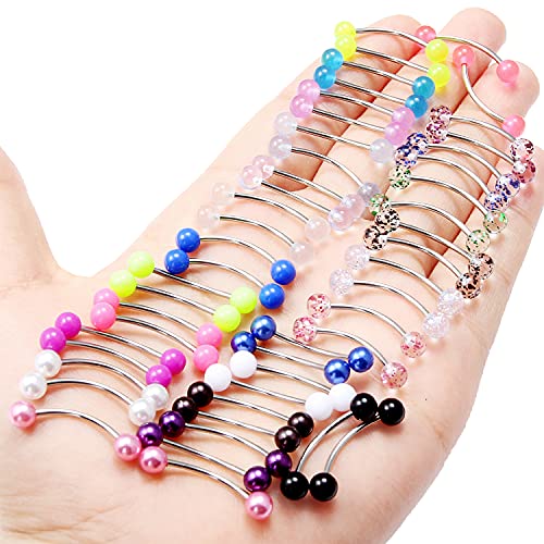 16G Clear Plastic Curved Barbells Eyebrow Ring Snake Eyes Tongue Rings Acrylic Bioflex Cartilage Helix Tragus Earrings Nipple Belly Lip Ring Piercing Retainer Length 6mm 8mm 10mm 12mm 36pcs - color: Glow In The Drak 16mm