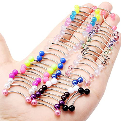 16G Clear Plastic Curved Barbells Eyebrow Ring Snake Eyes Tongue Rings Acrylic Bioflex Cartilage Helix Tragus Earrings Nipple Belly Lip Ring Piercing Retainer Length 6mm 8mm 10mm 12mm 36pcs - color: Glow In The Drak 16mm