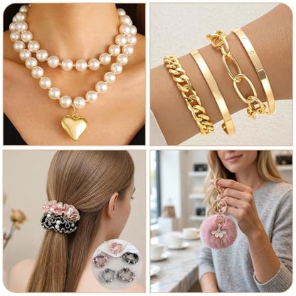64 Pcs Mystery Jewelry Jar for Women, Golden Surprise Jewelry Box with Necklaces Bracelets Rings Earrings Hair Accessories and Keychain, Multi Style Alternative Fashion Present for Her - color: Golden