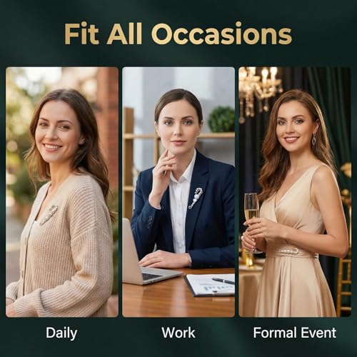 4 Pcs Women Brooch Pins Set, Faux Crystal Pearl Decorative Brooches, Multipurpose Sweater Shawl Clips, Safety Fastener Clothes Buckle Clips, Stylish Dress Shirt Clips for Daily Outfit Decoration