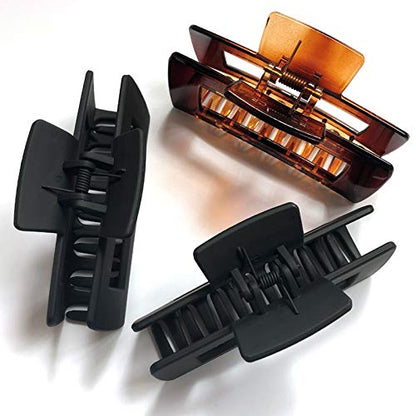 Hair Claw Clips Large 4 Inch Matte Clear No Slip Big Rectangle Jaw Clip Clamp for Thick Hair Women, 3 Pack - color: F