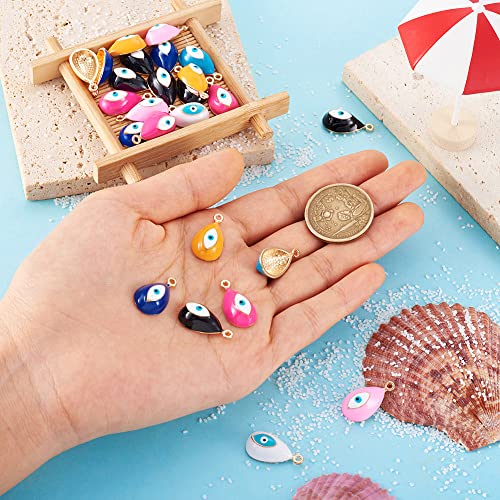 Cheriswelry 42pcs Teardrop with Evil Eye Pendants Charms Light Gold Alloy Enamel Drop Pendants Metal Dangle Charms Hang Ornament 21.5x12mm for DIY Earring Necklace Craft Jewelry Making - color: 7 Color-Teardrop with Evil Eye