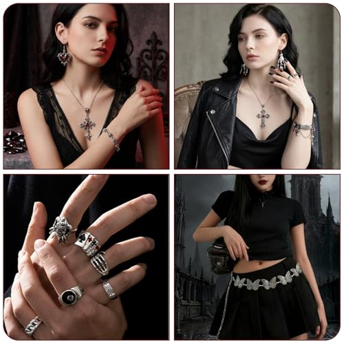 30 Pcs Mystery Jewelry Jar for Women, Gothic Witchy Surprise Jewelry Box with Necklaces Bracelets Rings Earrings Belt Chain and Choker, Multi Style Alternative Romantic Present for Her - color: Gothic