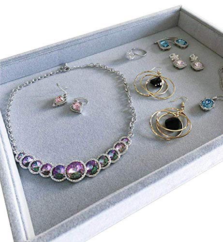 Stackable Tray Grey Velvet Premium Quality Jewelry Small Collections Organizer Multi Function Practical Versatile Design Home Store Trade Show Holder Closet Drawer Divider Inserts - size: Flat Tray
