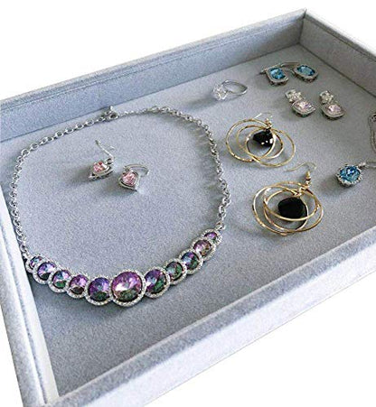 Stackable Tray Grey Velvet Premium Quality Jewelry Small Collections Organizer Multi Function Practical Versatile Design Home Store Trade Show Holder Closet Drawer Divider Inserts - size: Flat Tray