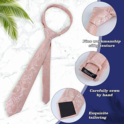 Alizeal Mens Gradient Paisley Necktie and Pocket Square Set | Elegant Design Perfect for Weddings Banquets Business Formal Events - color: 170-blush Pink