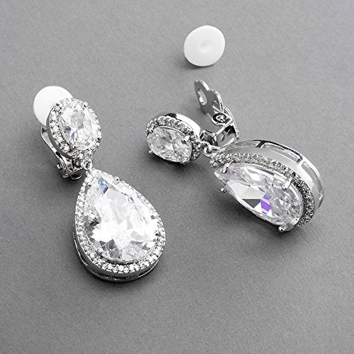 Mariell Cubic Zirconia Pierced or Clip-On Bridal Earrings, Precision Cut CZ Crystals, Bold Dangle Earring for Brides, Jewelry for Wedding, Mother of the Bride
