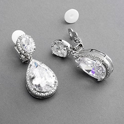 Mariell Cubic Zirconia Pierced or Clip-On Bridal Earrings, Precision Cut CZ Crystals, Bold Dangle Earring for Brides, Jewelry for Wedding, Mother of the Bride