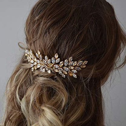 JAKAWIN Gold Bridal Hair Accessories Rhinestone Hair Piece Wedding Headband | Bride Crystal Headpiece Prom Hair Vine for Women