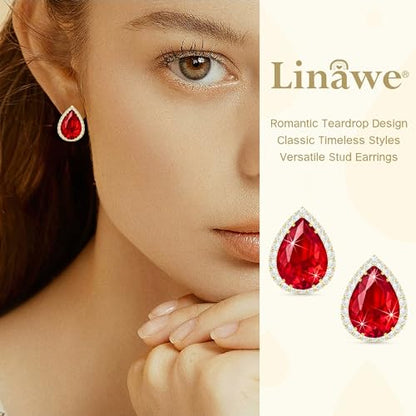 Linawe Women Stud Earrings, Teardrop Diamond Moissanite Cubic Zirconia Earrings Studs Rhinestone Jewelry Gold/Silver/Rose Gold - color: Gold,July