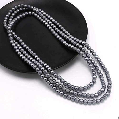 Long Pearl Necklaces for Women Cream White Faux Pearl Strand Layered Necklace Costume Jewelry - color: Gray