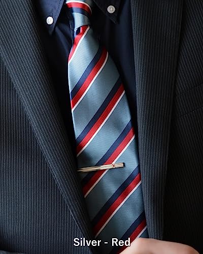 [TAVARAT] Tie Clip Tie Clips for Men Black Silver Tie Bar Tie Pin Tps-032 - style: silver red