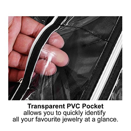 56 Pockets Large Zippered Dual Sided Jewelry Hanging Organizer Necklace Earrings Bracelets Rings Accessories Storage Bag Wall Mounted Door Cabinet Hanger Holder Clear Pouch Display Foldable