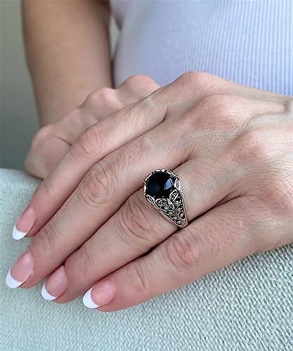 Filigranist 925 Sterling Silver Filigree Art Women Mini Dome Cocktail Ring with Gemstone, Gift Boxed - color: Black Onyx