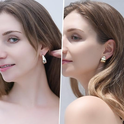 FAN&LOUIS Gold and Silver Clip On Earrings for Women, Chunky Huggie Teardrop Clip-on for Non Pierced Ears - style: Set